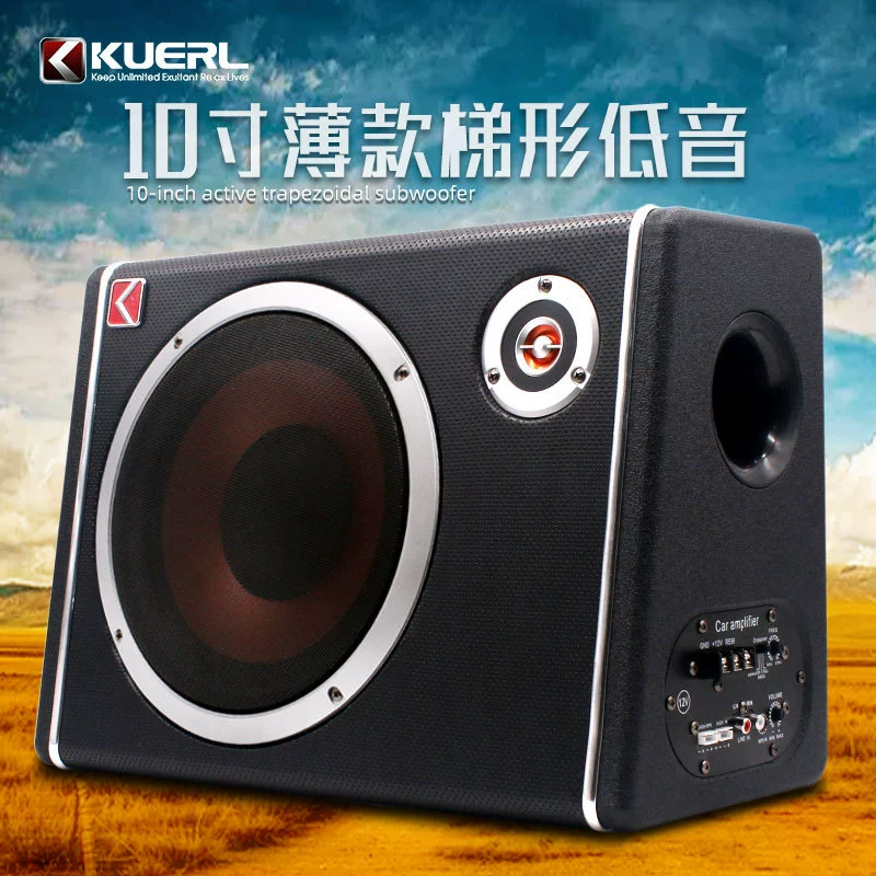 Заводская горячая Распродажа, мощная активная модификация звука 12 В с тройным 10-дюймовым трапециевидным ультратонким автомобильным сабвуфером