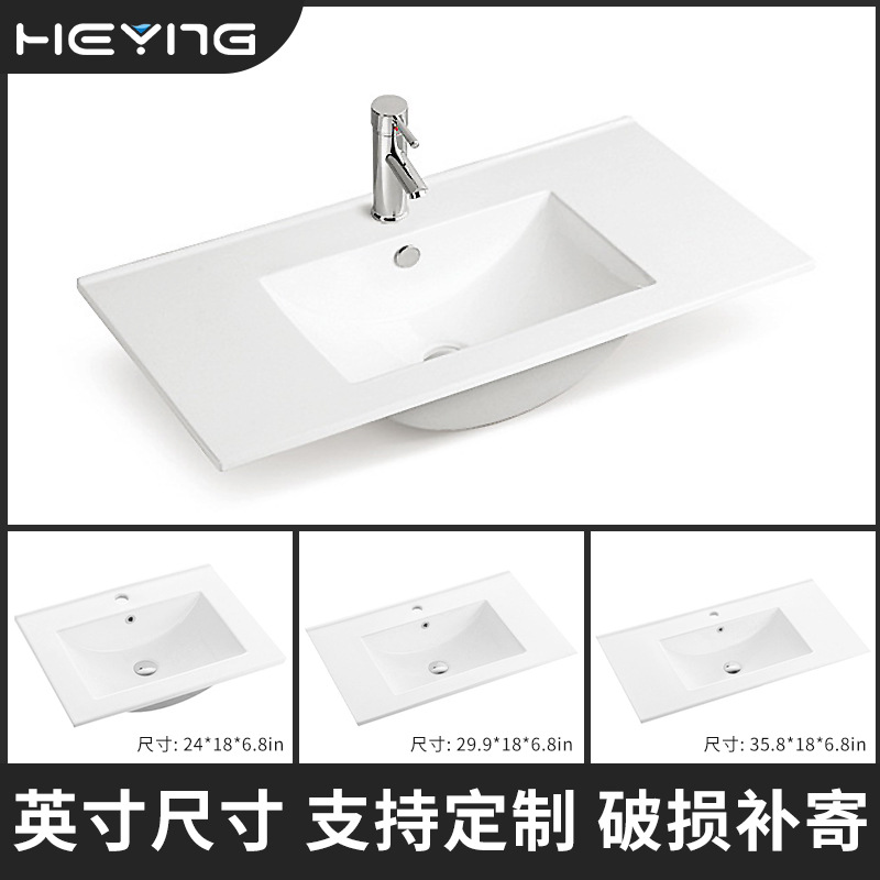 Lavabo integrado de cerámica para encimera, mueble de baño con lavabo, lavabo de diseño de borde delgado