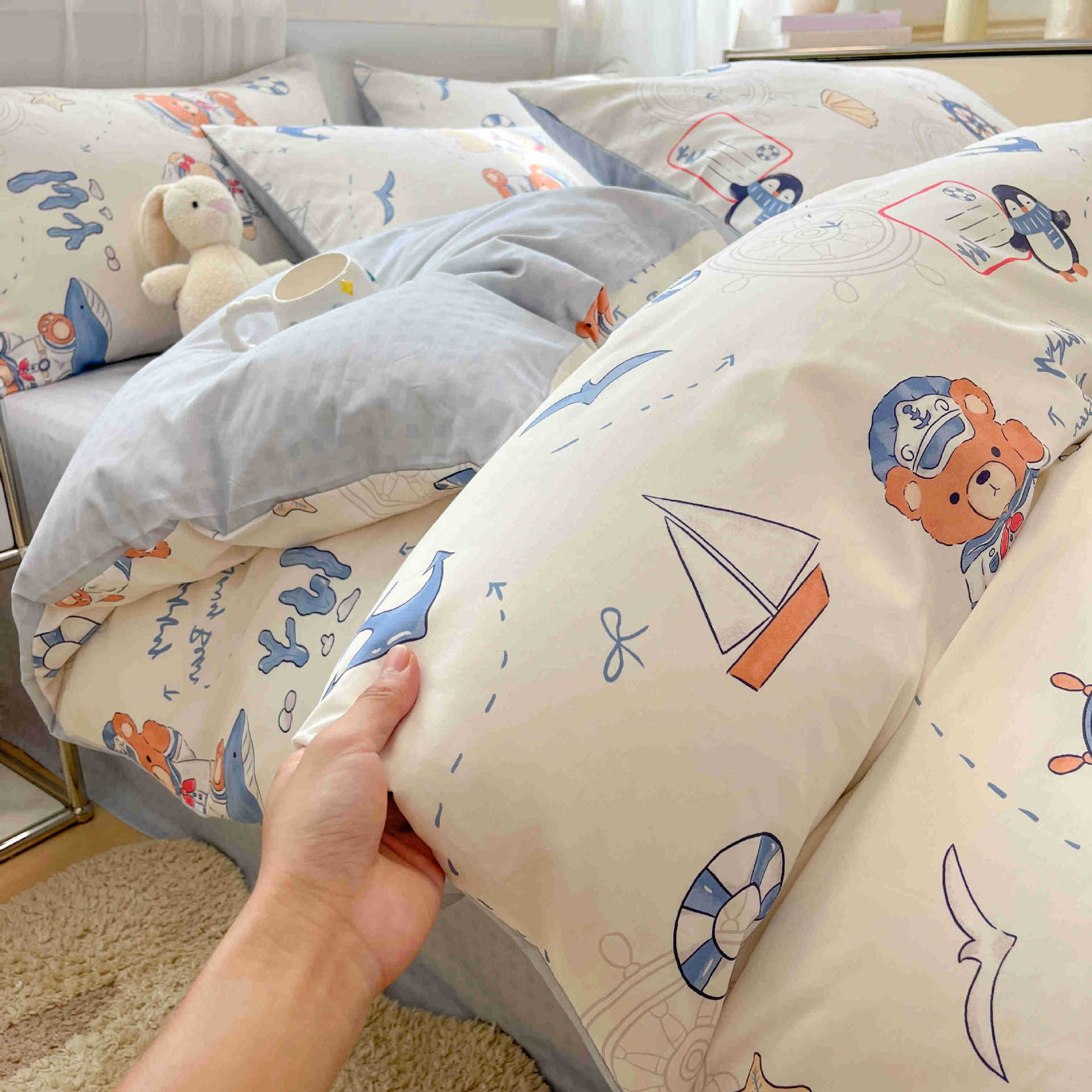 Cama de algodón de cuatro piezas, sábanas de cama de algodón, cama de cama de tres piezas, nuevo dormitorio, cama de cama de tres piezas