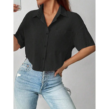 X 15687 Solid Lapel Blouse ��ɫ����Ůʽ�����羳��ó����