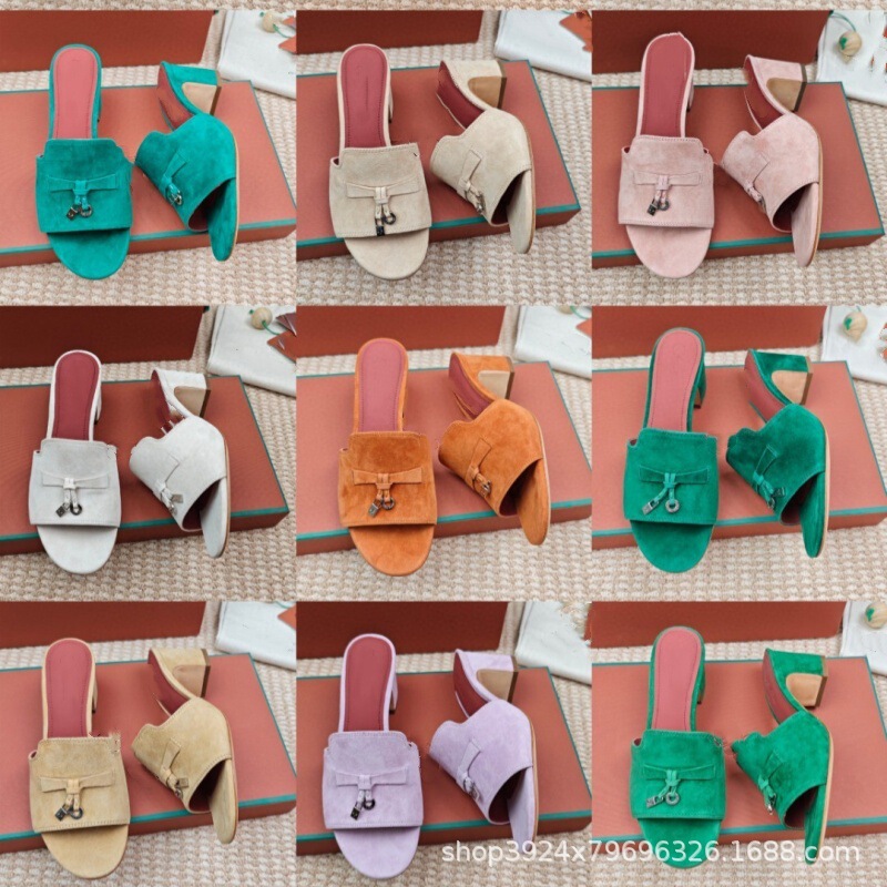 2025 New Summer Sandals for Outer Wear Open-Toe Pendant Half Slippers for Women with Thick Heels, Fashionable Slimming Slippers 2025 New Summer Sandals for Outer Wear Open-Toe Pendant Half Slippers for Women with Thick Heels, Fashionable Slimming Slippers