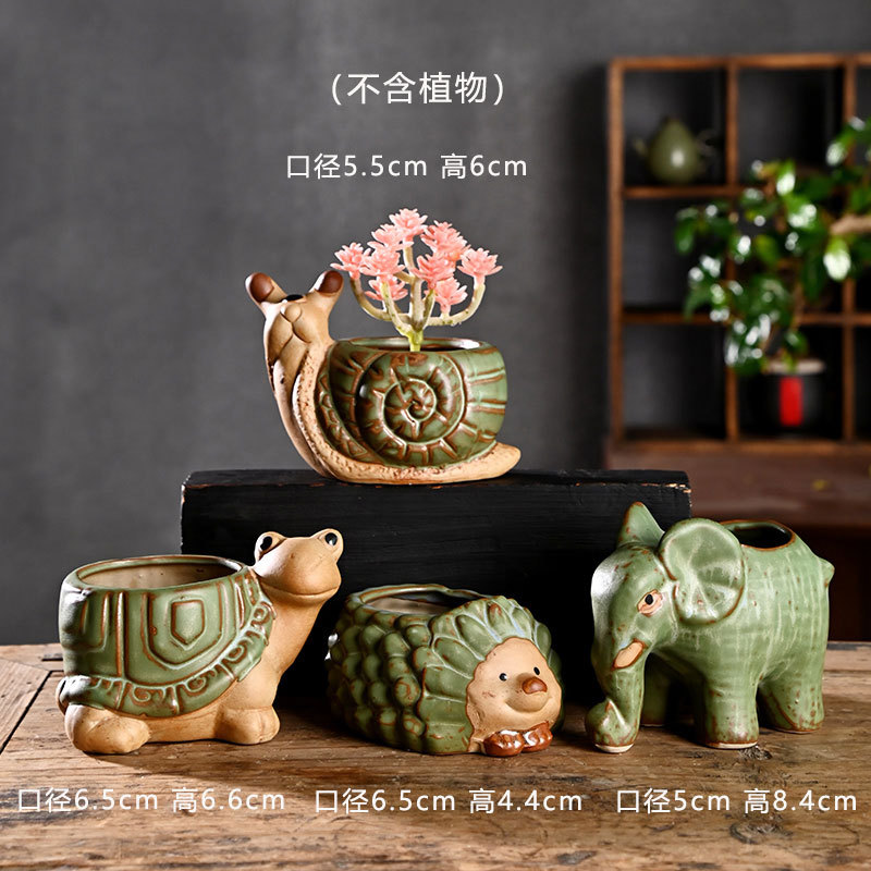 Pequeña caricatura, animal creativo, maceta carnosa, cerámica, arcilla especial para el hogar, maceta de control de raíces de cerámica gruesa, venta al por mayor
