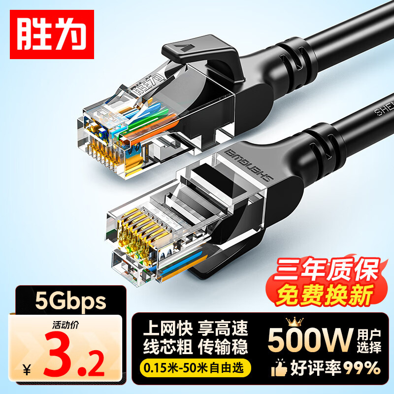Category 6 Ethernet Cable, Gigabit Unshielded Broadband Cable, Cat6 Surveillance Computer Router Home-Use Finished Patch Cable