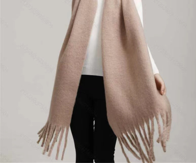 Bufanda Chal Unisex de Mohair Unicolor Térmica con Flecos para Invierno