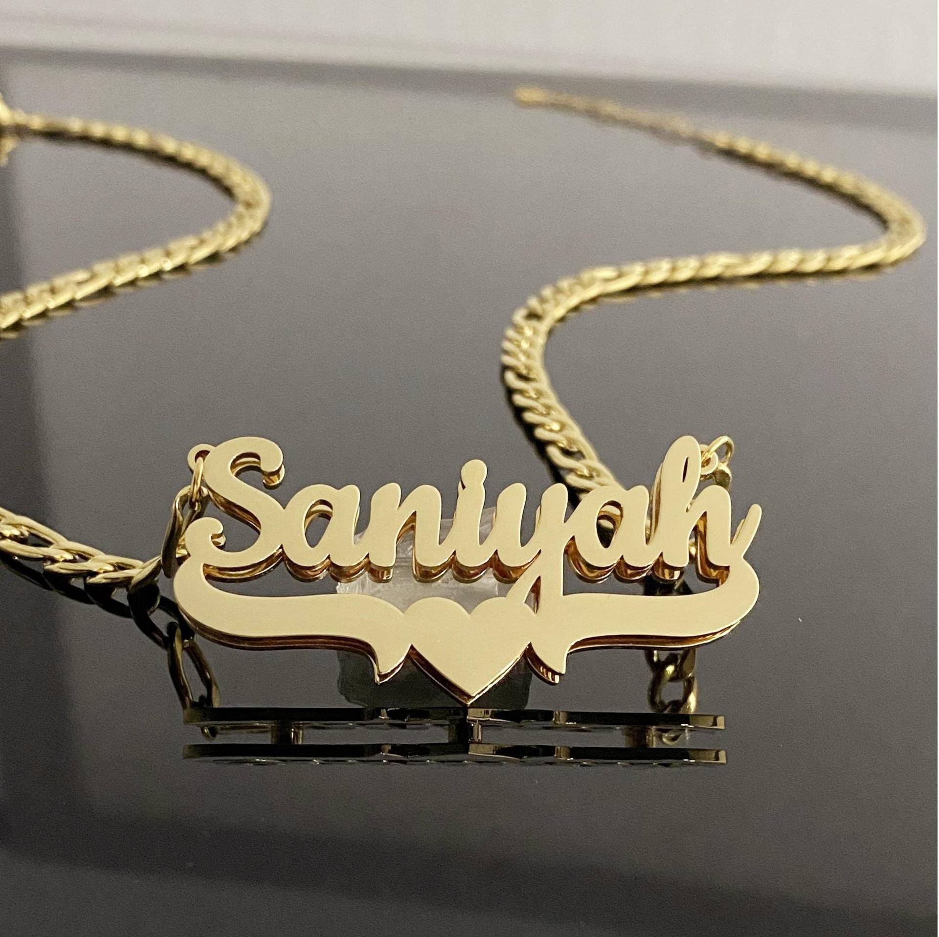 Personalised Double Layer Nameplate Necklace Heart Gold And Silver_voghion.com