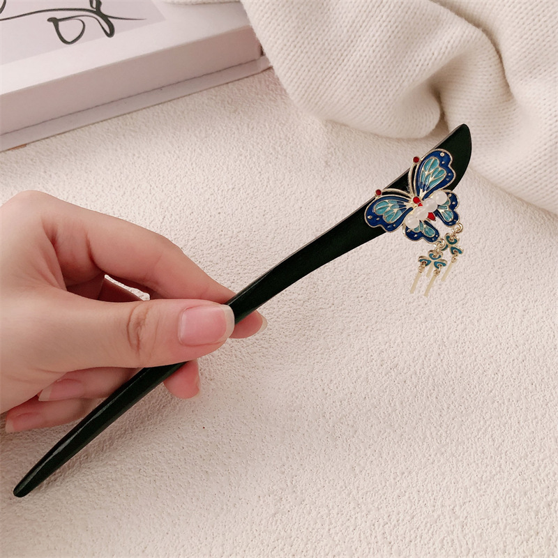 Nuevo clip de madera de estilo chino antiguo clip de cabello de orquídea de campana de estilo chino de alto nivel, vestido de caballo de flores, clip de cabello de cabello