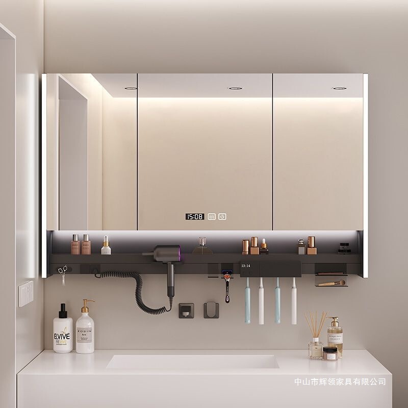Smart Bathroom Mirror, Multi-Functional Mirror Cabinet, Bathroom Wall-Mounted Toothbrush Disinfection Shelf, Hair Dryer, Separate Atmosphere Integrated