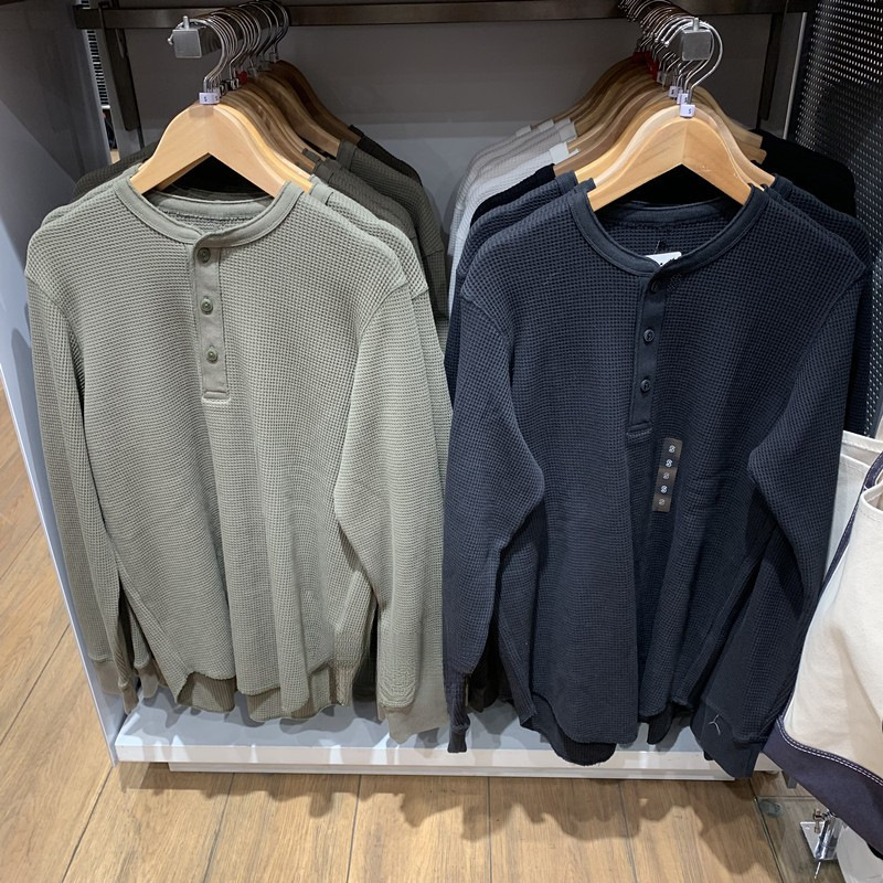 URAZ Day Single Men's/Women's Spring Waffles Pullover Long Sleeve T-Shirt Sweater Texture Base Shirt 465496