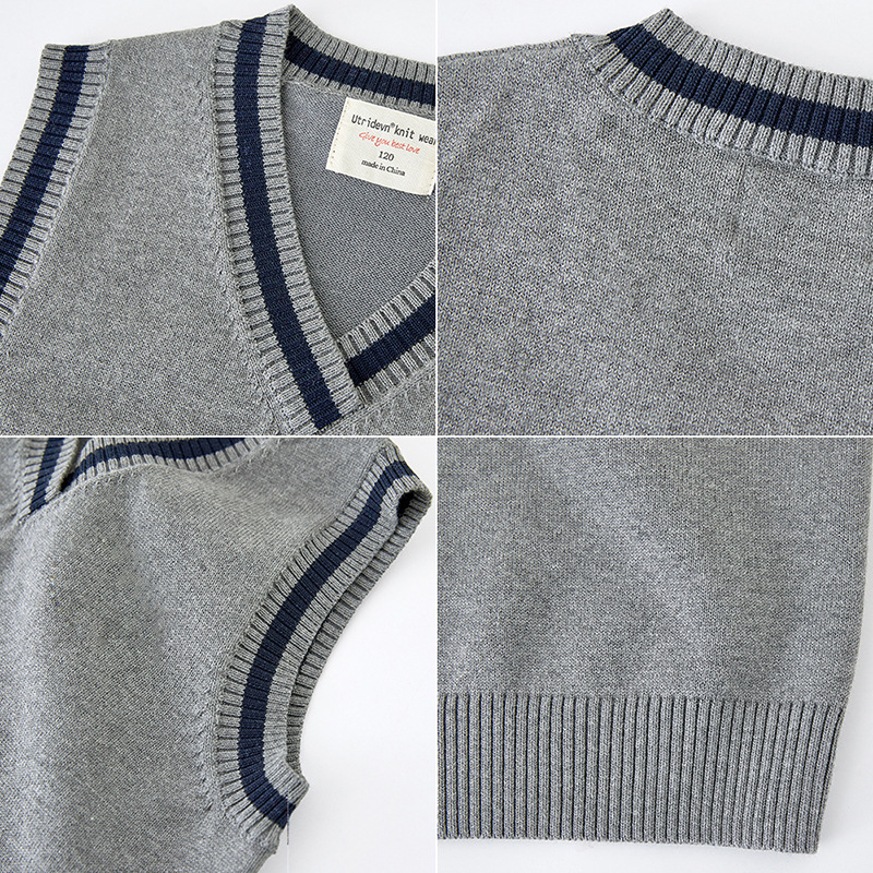 2025 Primavera y otoño Chaleco de lana estilo universitario Suéteres para niños medianos y grandes Chalecos de punto para niños y niñas Uniformes escolares Uniformes de clase Venta al por mayor