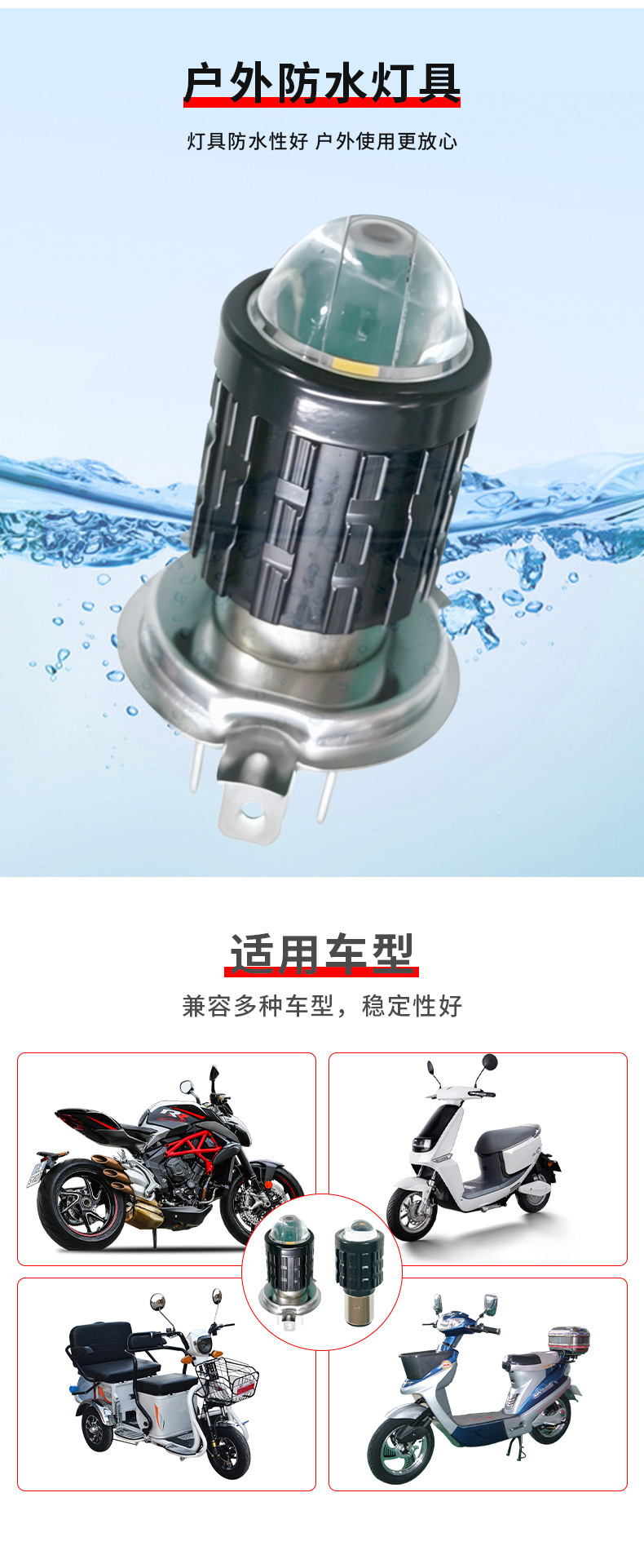 Motorcycle Lens Headlight with Strong Bright Light, Motorcycle Led Headlight, Electric Vehicle Light with Built-In Front Headlight Bulb for Both High and Low Beams