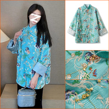 2025秋季新款新中式缎面盘扣上衣国风立体提花气质长袖衬衫 M3003