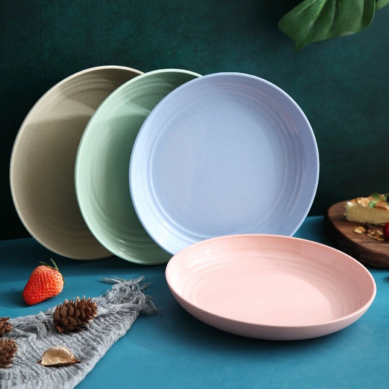 Yimai YuXin Nordic Wheat Straw Plate – Large Fruit & Vegetable Dish, Plastic, 4 Colors