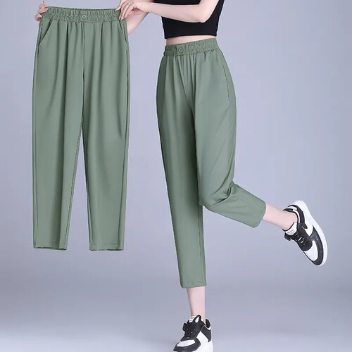 Ice silk quick-drying pants, children's 2026 summer new style, drag-feeling harem sweatpants, simple stretch nine-point casual women's pants