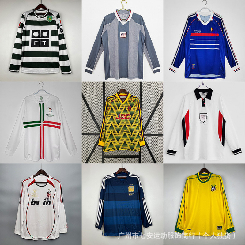 Football uniform classic retro long sleeve England Portugal Inter France jersey wholesale support a generation of hair Football uniform classic retro long sleeve England Portugal Inter France jersey wholesale support a generation of hair