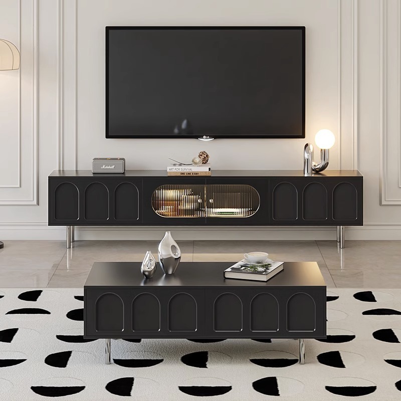Mesa de té francesa gabinete de televisión combinación de tipo pequeño nuevo negro de lujo ligero sala de estar gabinete de televisión doméstica simple y moderno