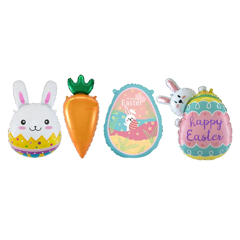 Пасхальное яйцо, кролик, морковь, алюминиевая пленка специальной формы, воздушный шар, атмосфера, праздничное украшение