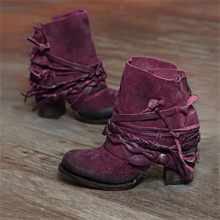 Women's High Heeled Cowboy Boots With Back Zip And Round Toe_voghion.com