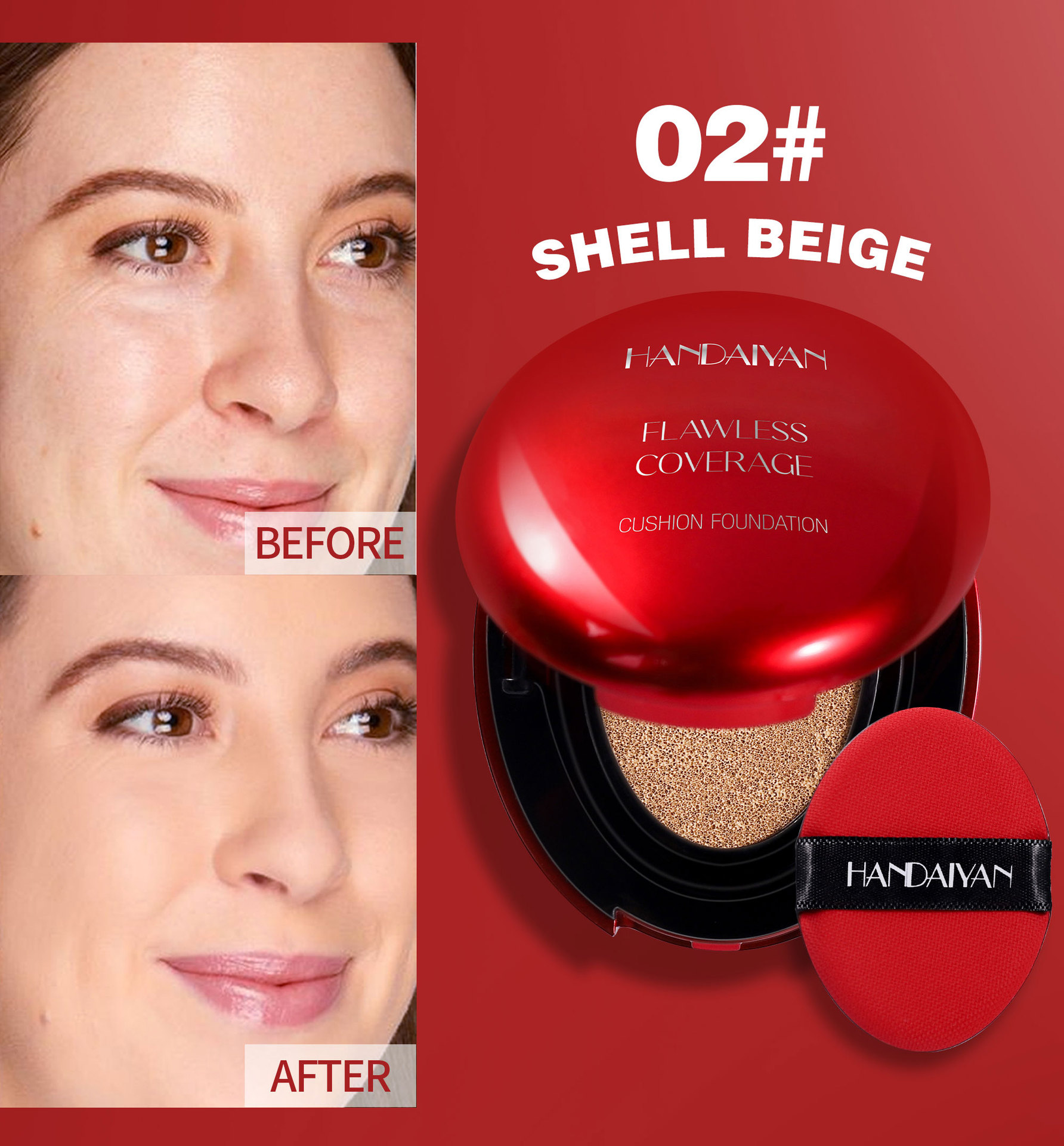 handaiyan 5-color oval red shell cushion Foundation, Clear and natural concealer and Contouring Cross-border Foundation undefined
