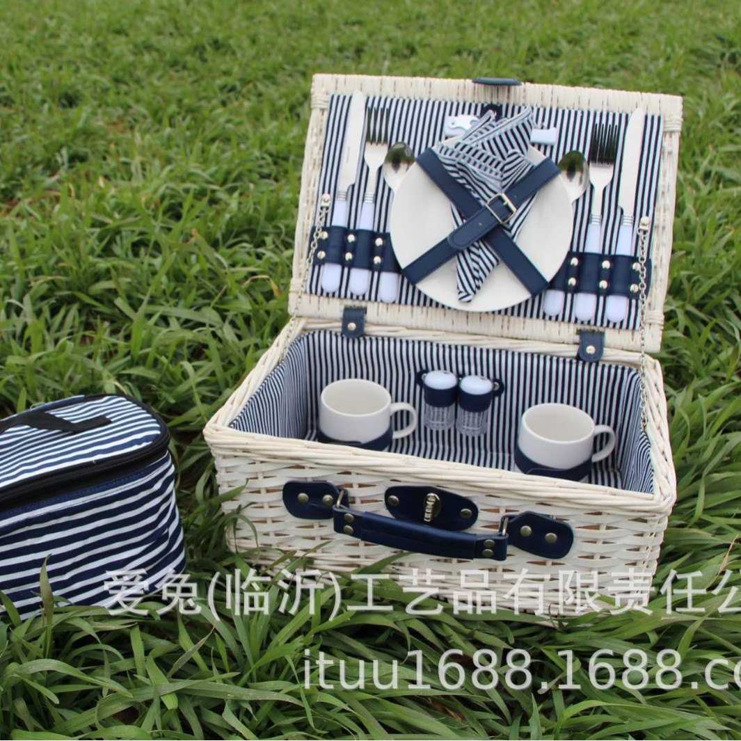 Cesta de picnic de caña primavera al aire libre cesta de picnic cubierta de cubierta