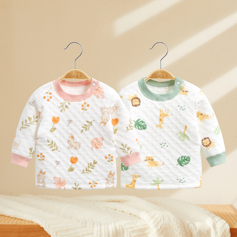 Children's Cotton Top for Boys and Babies One-Piece Autumn Clothes Pure Cotton Girls' Base-Layer Shirt Baby Thermal Underwear Spring Autumn and Winter Clothes