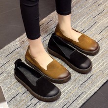 春季新款复古奶奶鞋真皮平底浅口一脚蹬女鞋防滑软底孕妇鞋女单鞋