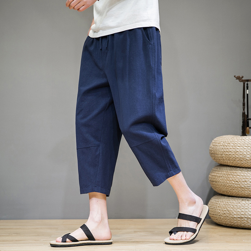 Chinese Style Men's Pants Summer Thin Linen Shorts Loose Large Size Solid Color Bloomers Casual Harlan Cropped Pants