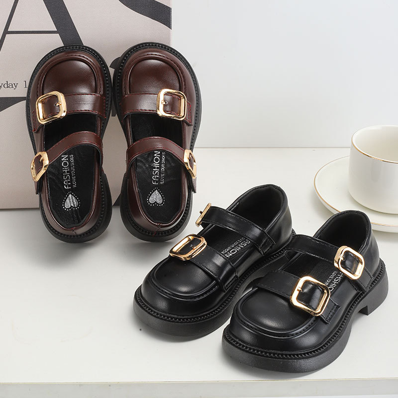 Girls British Style Leather Shoes 2024 Spring and Autumn New Fashion Soft Bottom Velcro Loafers Children's School Shoes