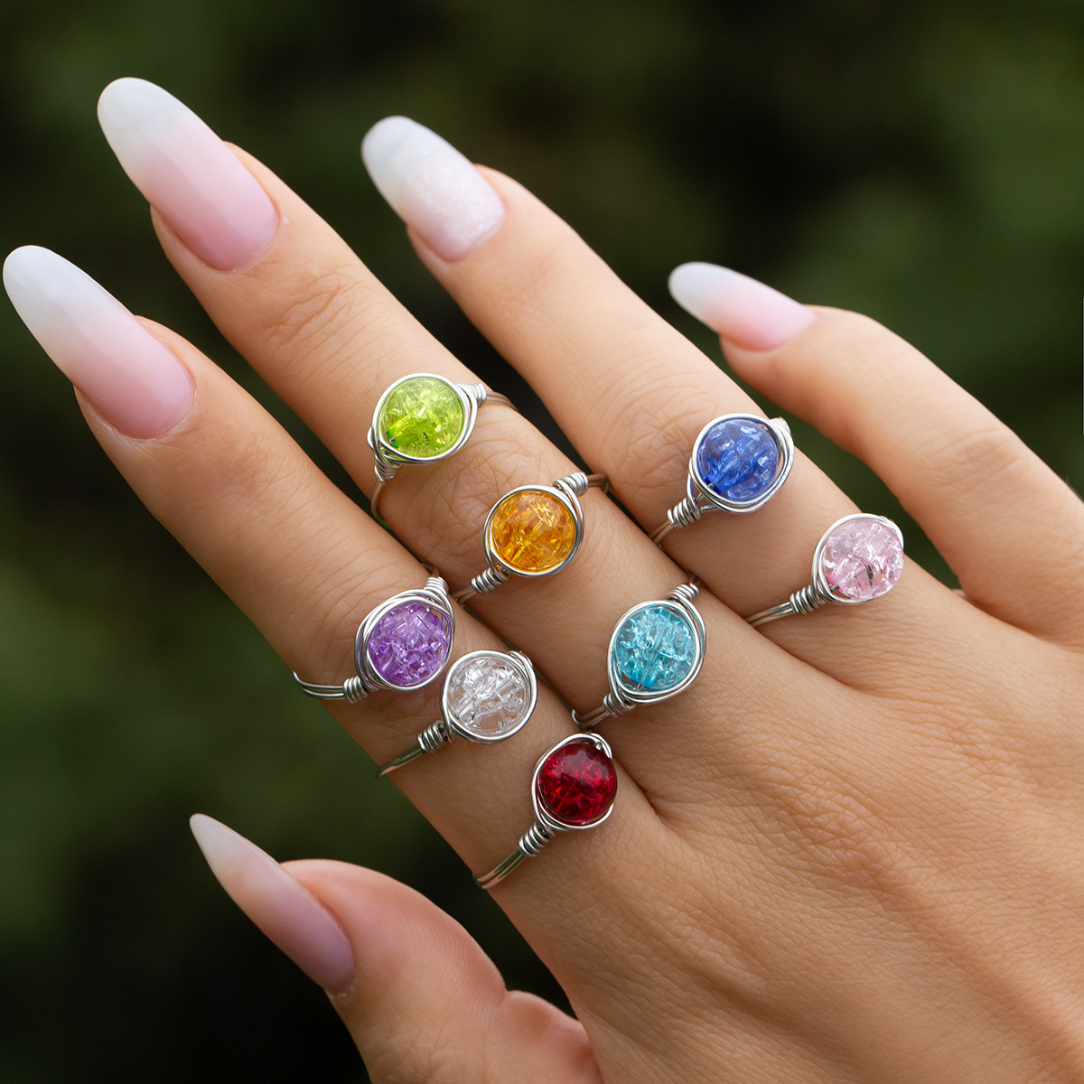 Simple Style Round Copper Inlay Opal Rings 1 Piece