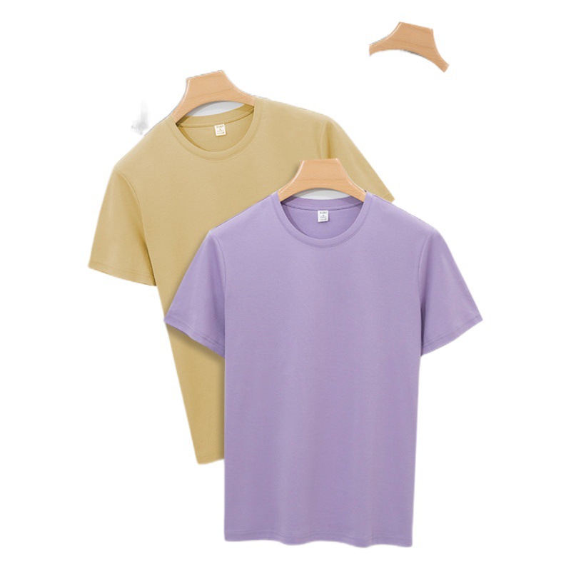 Camiseta de algodón mercerizado con amoníaco líquido de doble cara de 120 unidades de gama alta, camiseta de manga corta con cuello redondo de color puro de algodón de fibra larga para hombre