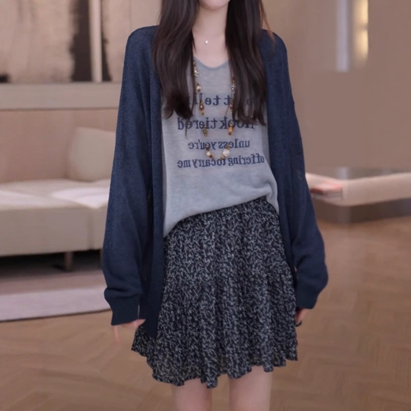 大码中长款针织开衫防晒罩衫女士夏季2025新款薄款空调衫长袖上衣|undefined