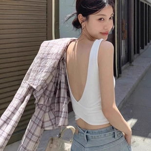 Korean Style Sexy Cross-Back Camisole for Women, Summer Slim-Fit with Chest Pads, Outerwear Base Layer Hot Girl Top