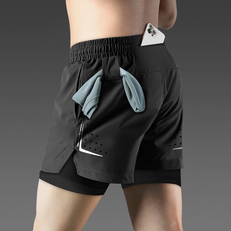 Men's Summer Sports Running Marathon Shorts with Zipper Pocket Lining, Quick-Dry Training Shorts with Phone Holder