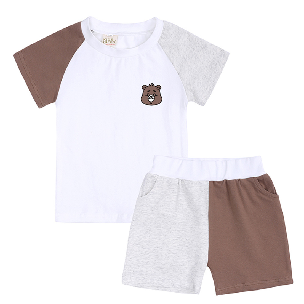 184g Weight Short Sleeve Sleeve Length Cute Color Block Cotton Boys Clothing Sets