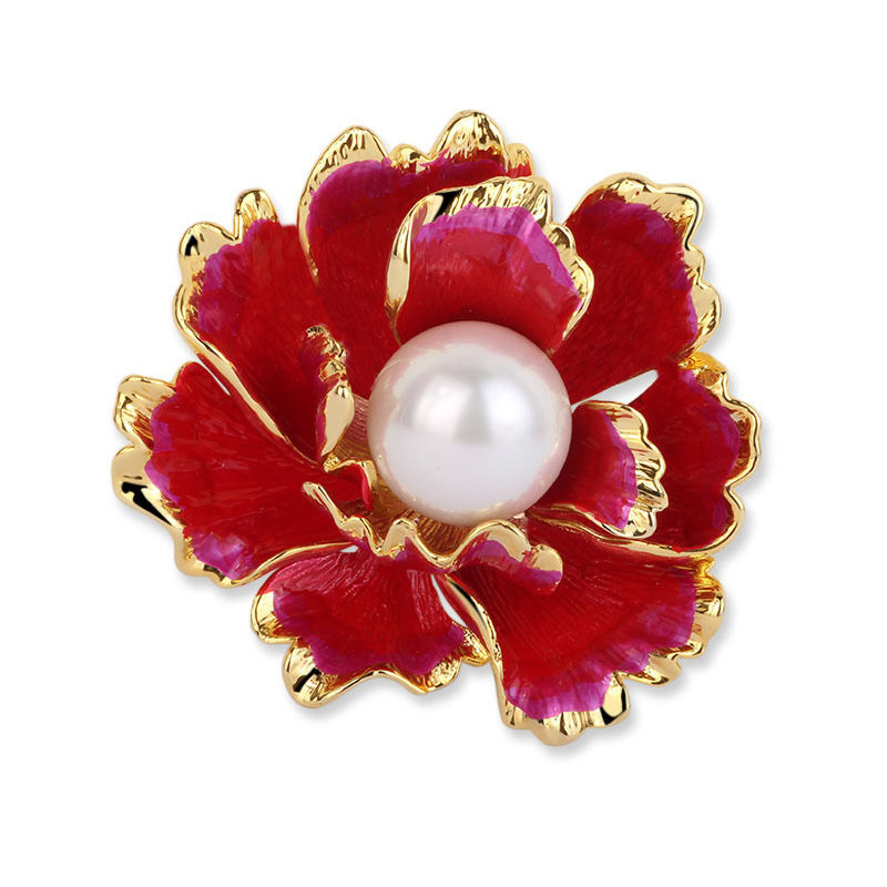 Vintage Chinese style peony flower brooch high-grade pearl pin brooch ladies drop oil alloy corsage wholesale