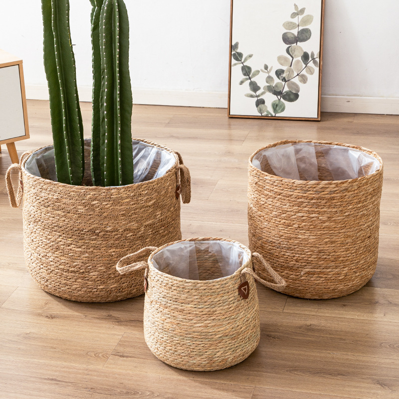 简约藤编花盆编织草编花篮落地摆件盆栽绿植盆套客厅透气花篮