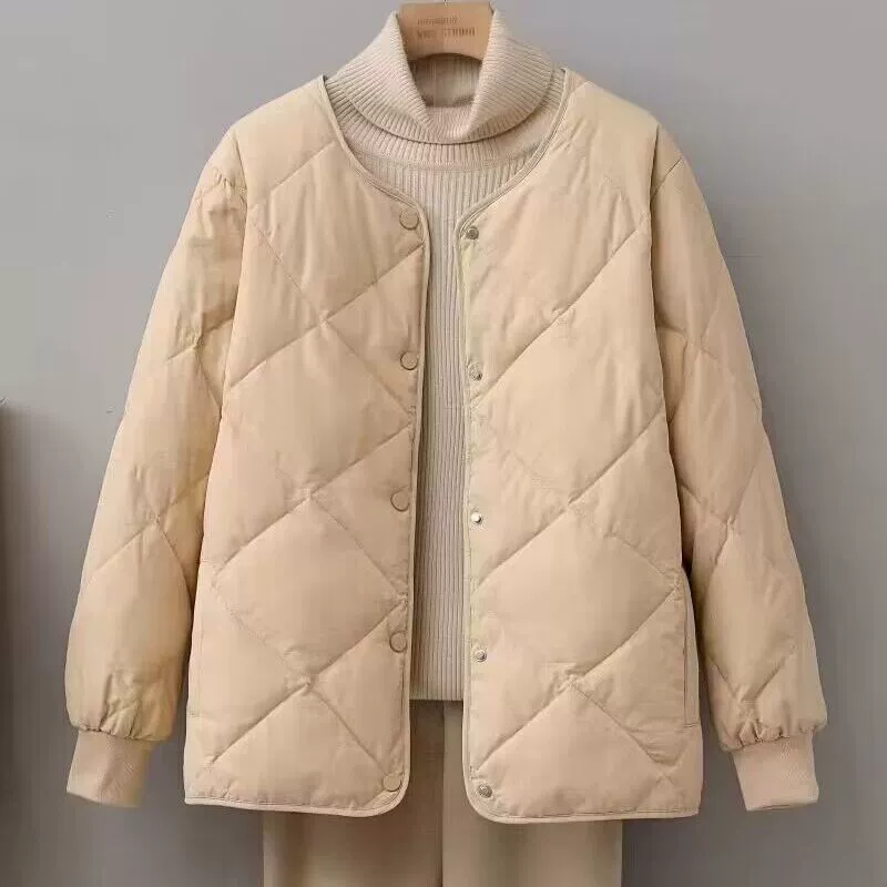 Легкая и тонкая короткая демисезонная куртка-бомбер с пухом, oversize, для подростков, круглого воротника
