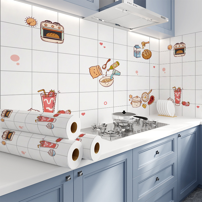 Kitchen Oil-Proof Stickers Self-Adhesive High Temperature Resistant Range Hood Stove Wall Stickers Waterproof Cabinet Tile Countertop Wallpaper Wallpaper