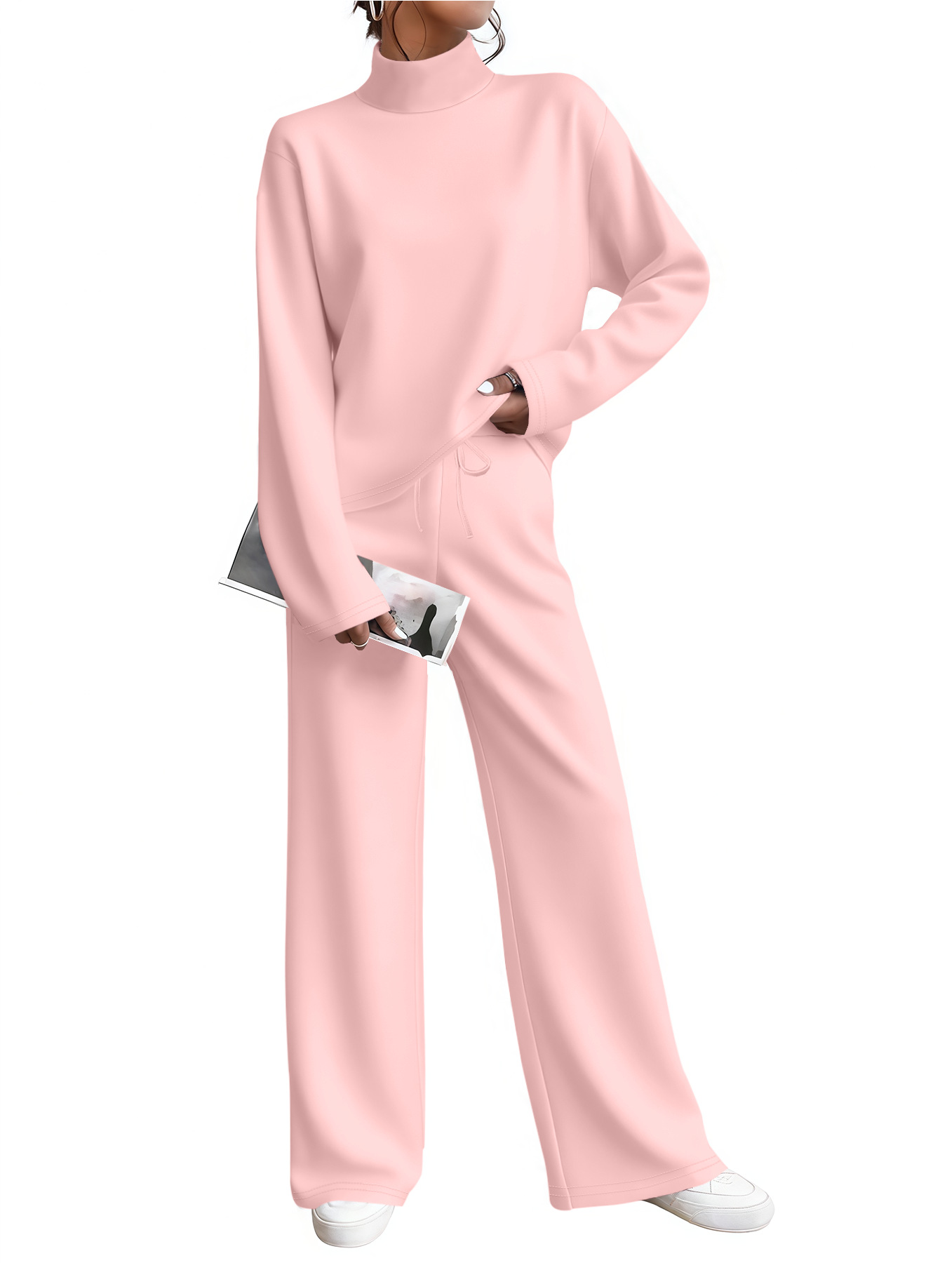 Aria Basics Aria Basics New European And American Fashion Solid Color T-Shirt Two-Piece Round Neck Sleeve Long Pants Set_voghion.com