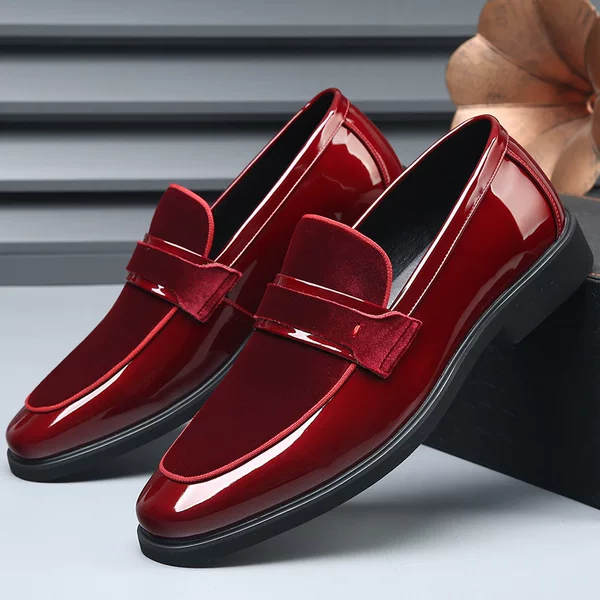 New Men's Formal Leather Shoes, Festive, Bright and Colorful Red Wedding Shoes, Banquet Party Slip-Ons, British Dress Shoes
