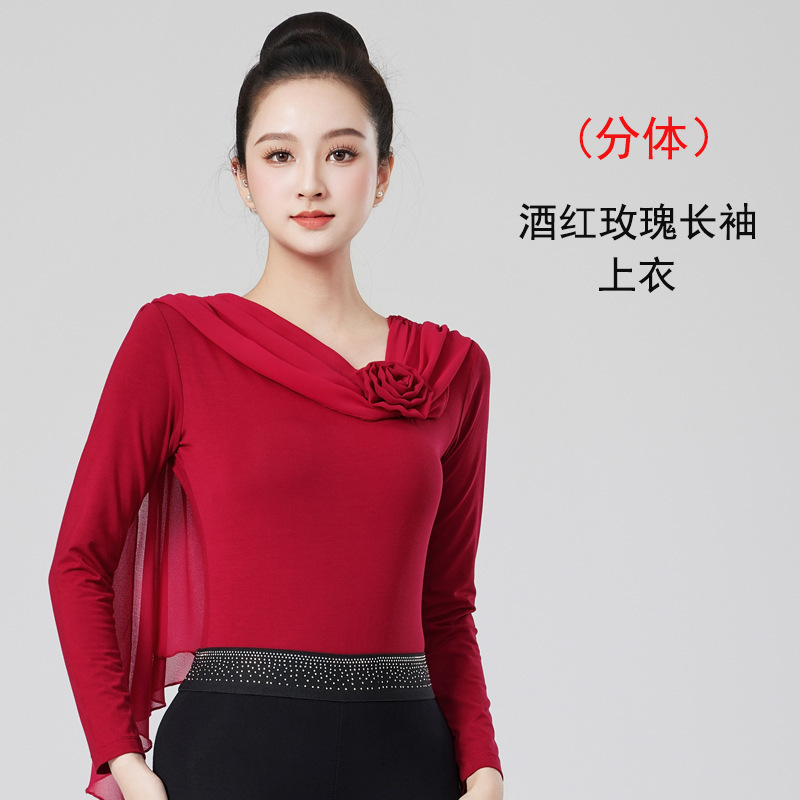 Split-burgundy rose long-sleeved top / S