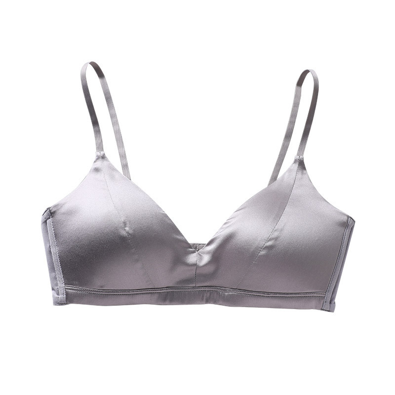 High-end simple silk rimless satin bra mulberry silk skin-friendly breathable solid color seamless plus size bra underwear