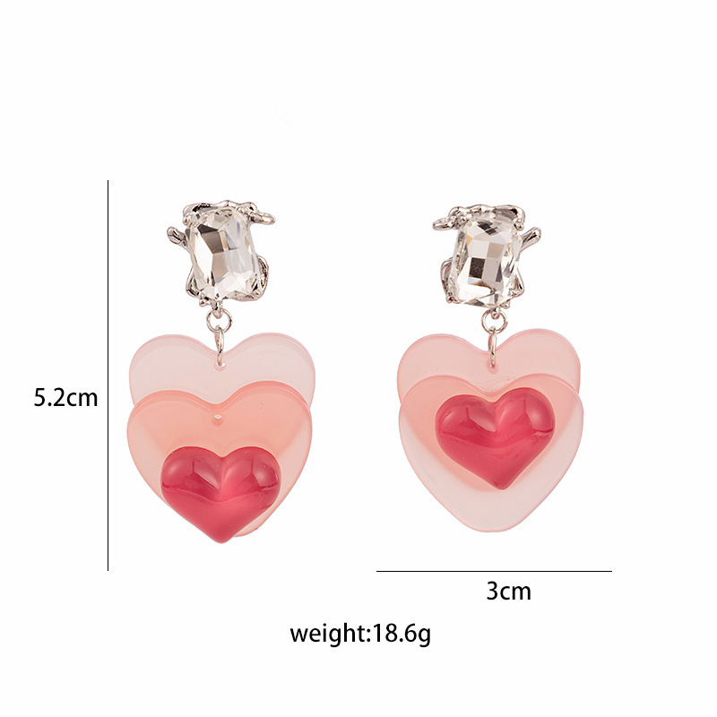 Sweet Heart Shape Alloy Inlay Rhinestone Earrings display picture 1