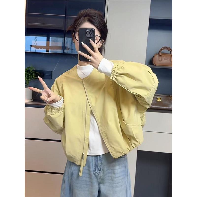 欧货圆领短款棒球服外套女款2025新款春秋季宽松洋气休闲时髦夹克|undefined