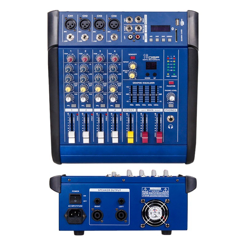 4-ходовой микшер с усилителем мощности, профессиональная сценическая работа, свадебная уличная Высокая мощность Bluetooth, все-в-одном, Заводская розетка