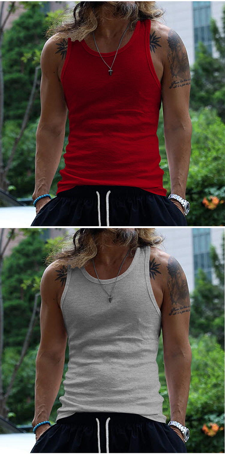 Men's Clothing Men's Slim Fit Ribbed Vest Style Casual Sports Base Layer Spring Summer For Formal & Casual Heavyweight Cotton_viptrois.com