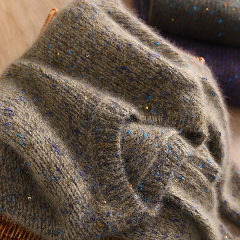 Special animal wool wool floral yarn sequins loose round neck top sweater women's 23 autumn