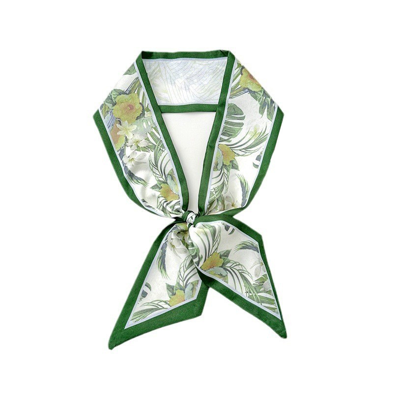 Bandas largas para el cabello de mujeres nuevas flores sencillas y frescas de doble capa de satén pequeño bufandas de cuello larga bufandas de seda flotante