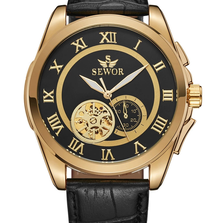 SEWOR reloj mecánico automático de los hombres huecos escala romana Correa casual reloj transfronterizo con transporte de carga