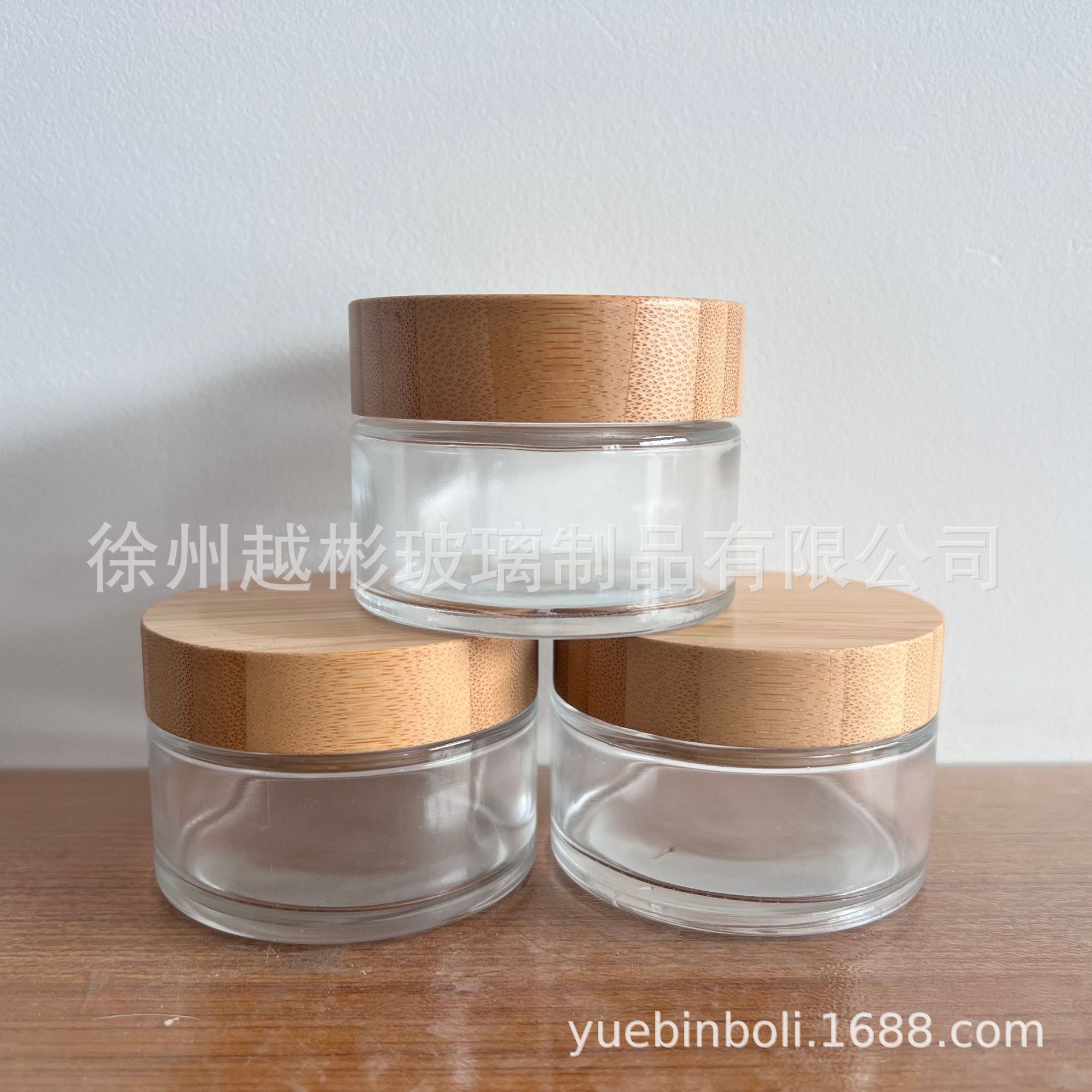 竹木盖120ml厚底丝口精白料膏霜瓶果酱瓶玻璃花茶瓶面霜面膜瓶