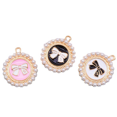 Korean style oil dripping small round pearl bow hair accessories keychain pendant diy alloy jewelry accessories